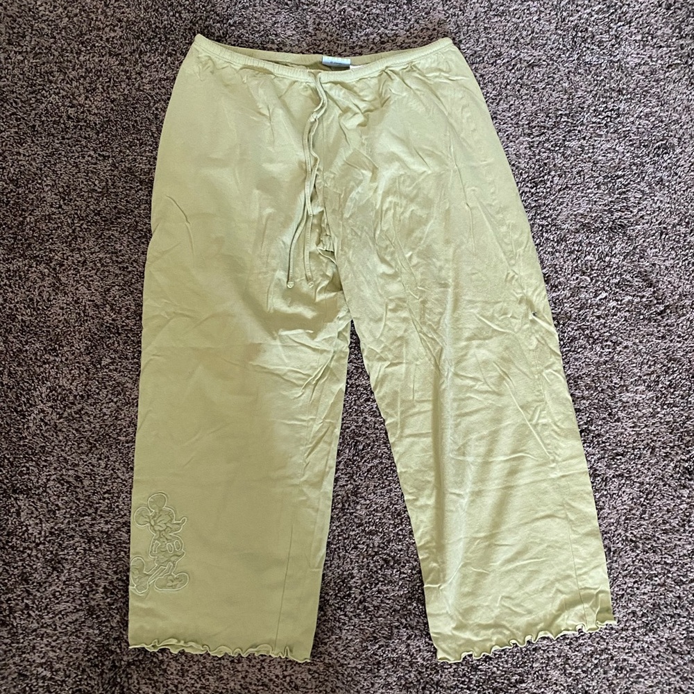Disney Vintage 2 Pajama Pants L Green Mickey Mouse Elastic Waist Leisure Pants